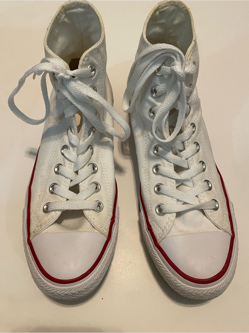 Converse White High-Top Sneakers with Red Trim Men Size 7 / Women Size 9